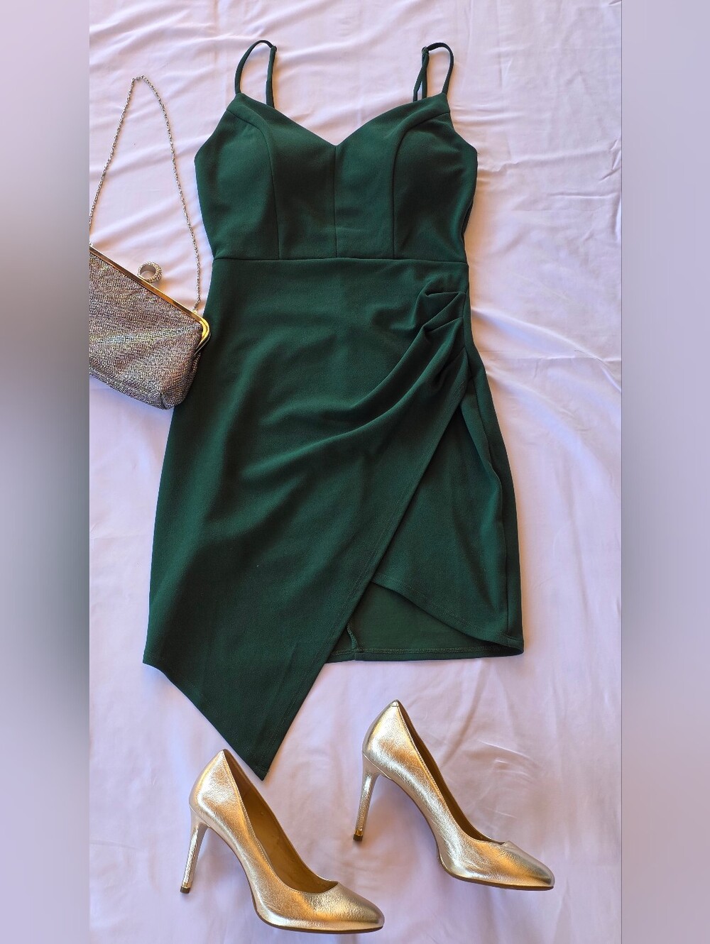 Emerald Sundae Emerald Green Ruched Asymmetrical Bodycon Cocktail Dress | Sweeth